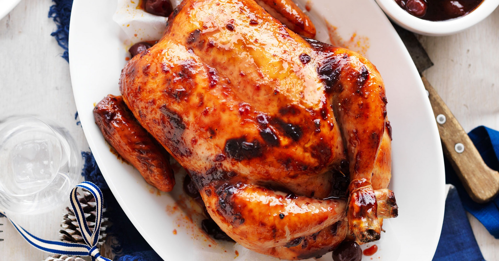 Cherry Roast Chicken with Sage Stuffing and Cherry Sauce Recipe | myfoodbook | Christmas Roast Chick