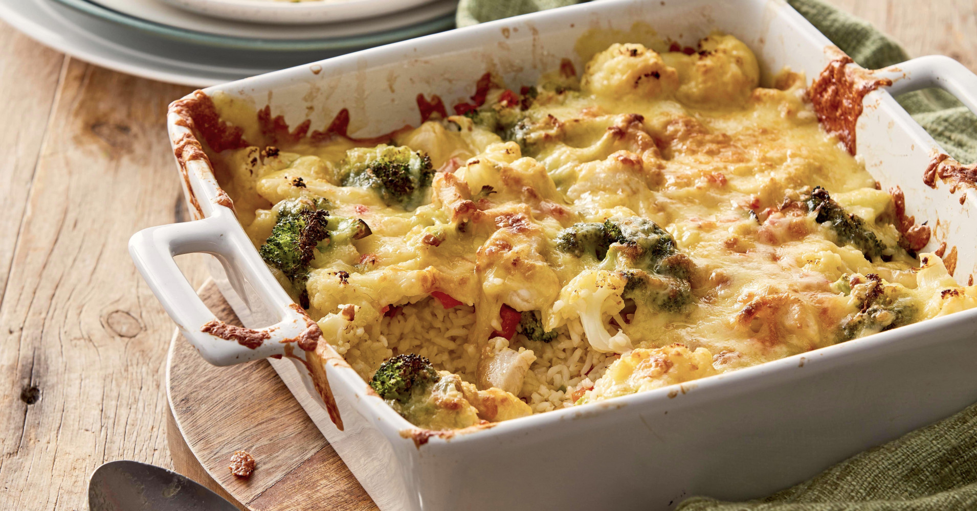 Cheesy Chicken, Cauliflower and Broccoli Rice Bake Recipe | myfoodbook ...