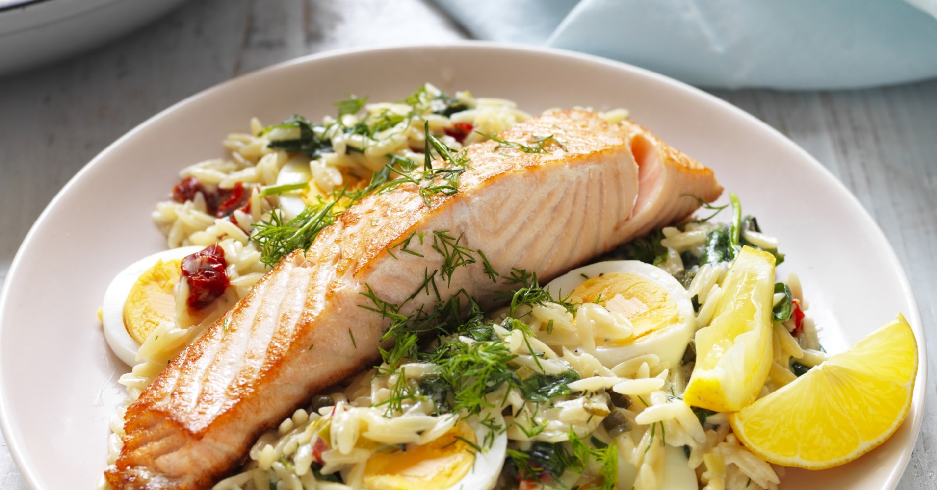 Creamy Egg and Salmon Risoni Recipe | myfoodbook