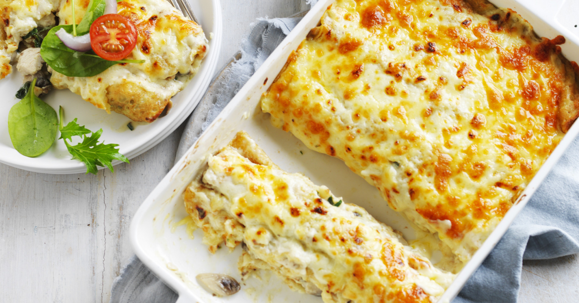 Chicken and Mushroom Crepe Bake Recipe | myfoodbook