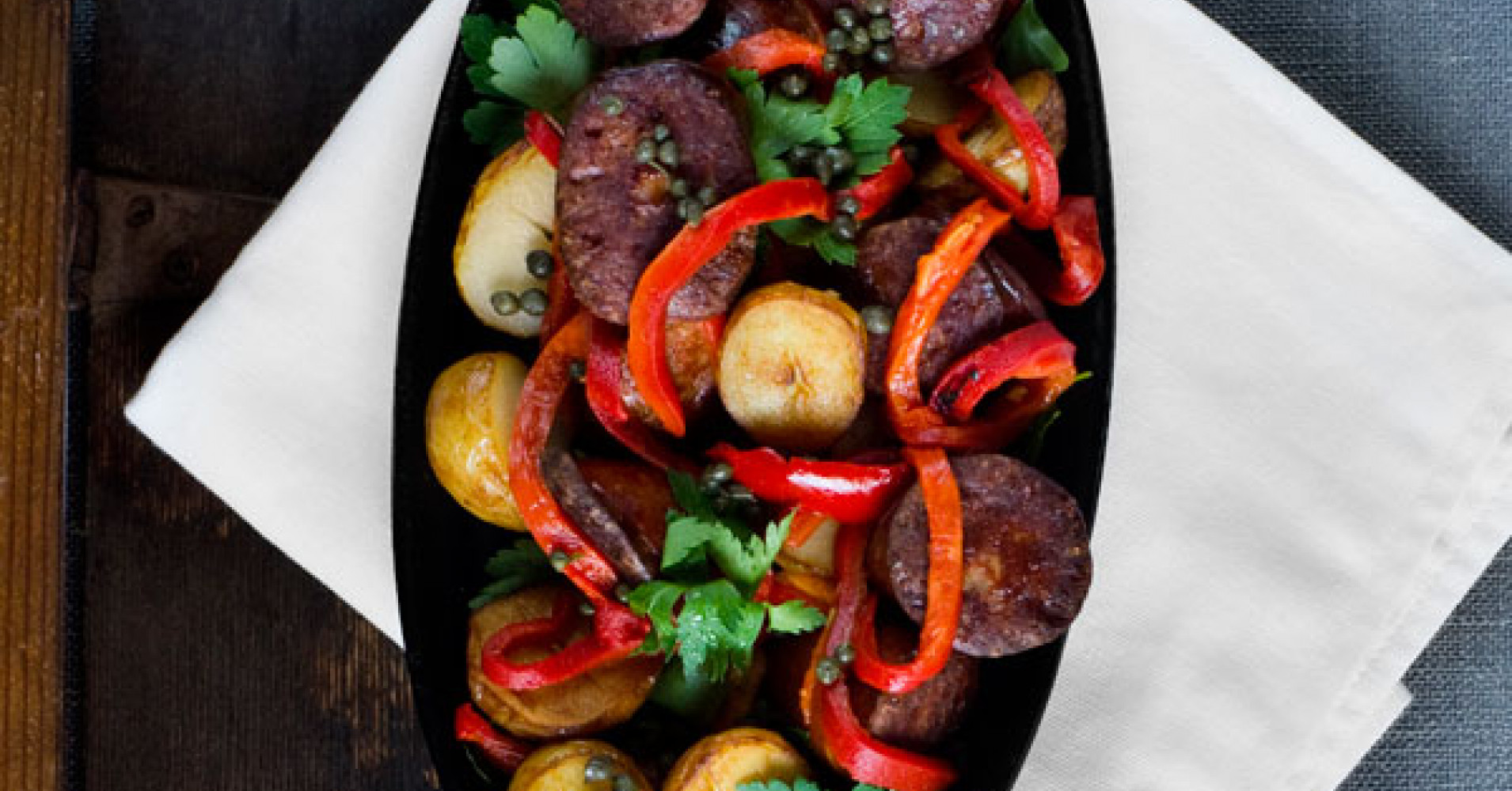 Chorizo, Potato and Piquillo Sizzle Plate with Smoked Aioli Recipe | myfoodbook