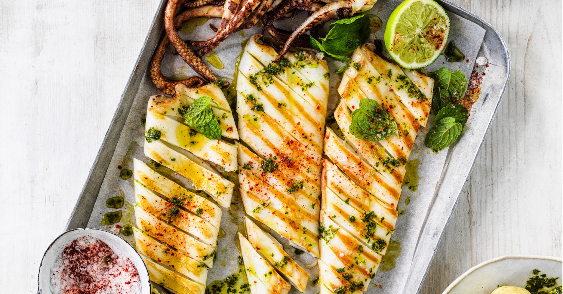 BBQ Squid Tubes with Salsa Verde Recipe | myfoodbook