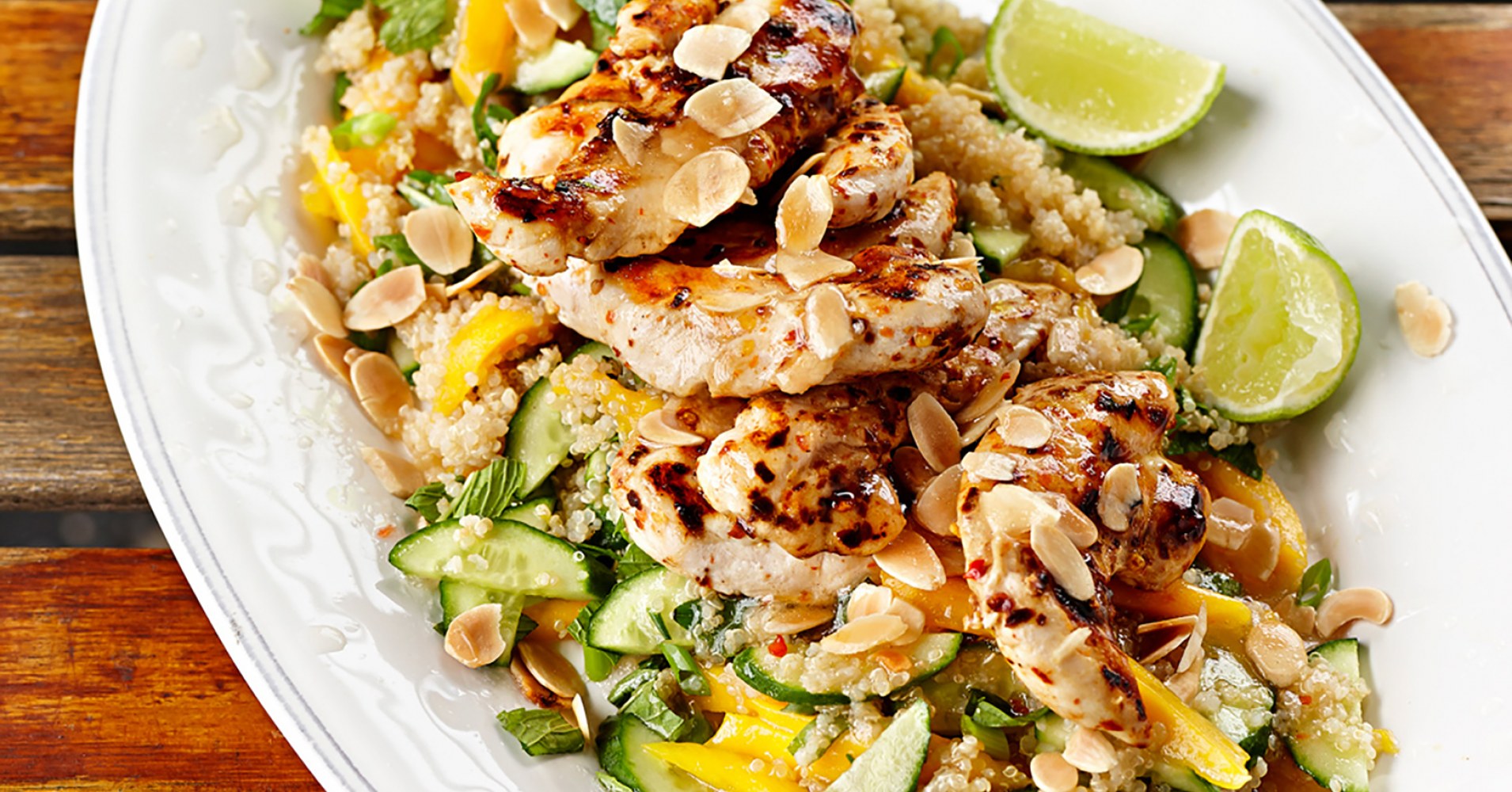 Chilli Chicken with Minted Cucumber Quinoa Salad Recipe | myfoodbook