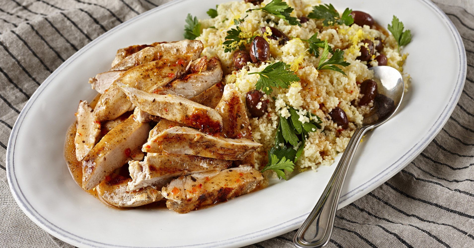 Moroccan Spiced Chicken with Lemon Olive Couscous Recipe | myfoodbook
