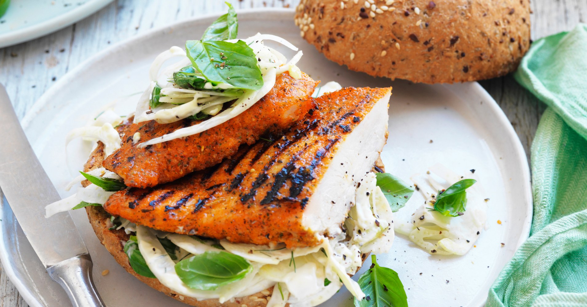 Tuscan chicken burgers with fennel slaw Recipe | myfoodbook | Healthy Chicken Burger