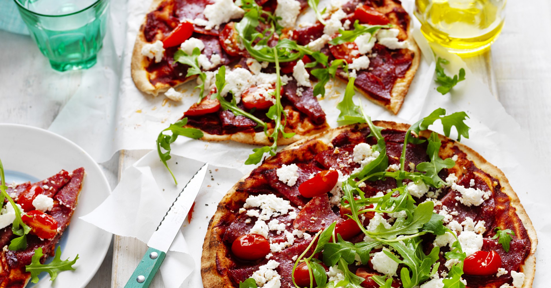 Salami, Tomato and Ricotta Pizzas Recipe | myfoodbook | How to make a salami pizza