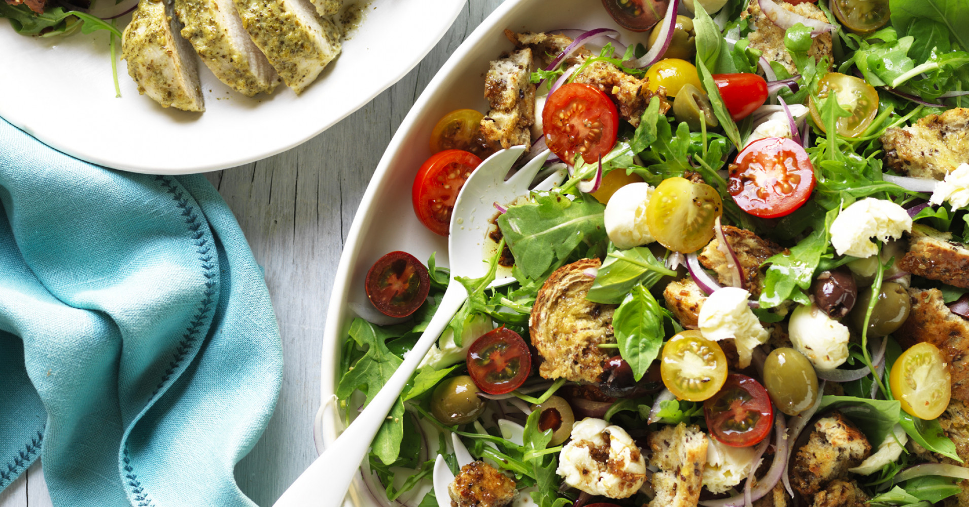 Panzanella Salad with Pesto Chicken Recipe | myfoodbook | How to make Panzanella salad