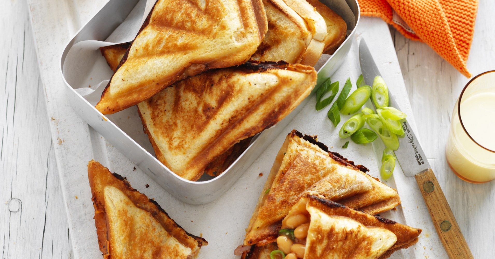 Baked Bean Jaffles with Cheese, Ham and Shallots Recipe myfoodbook