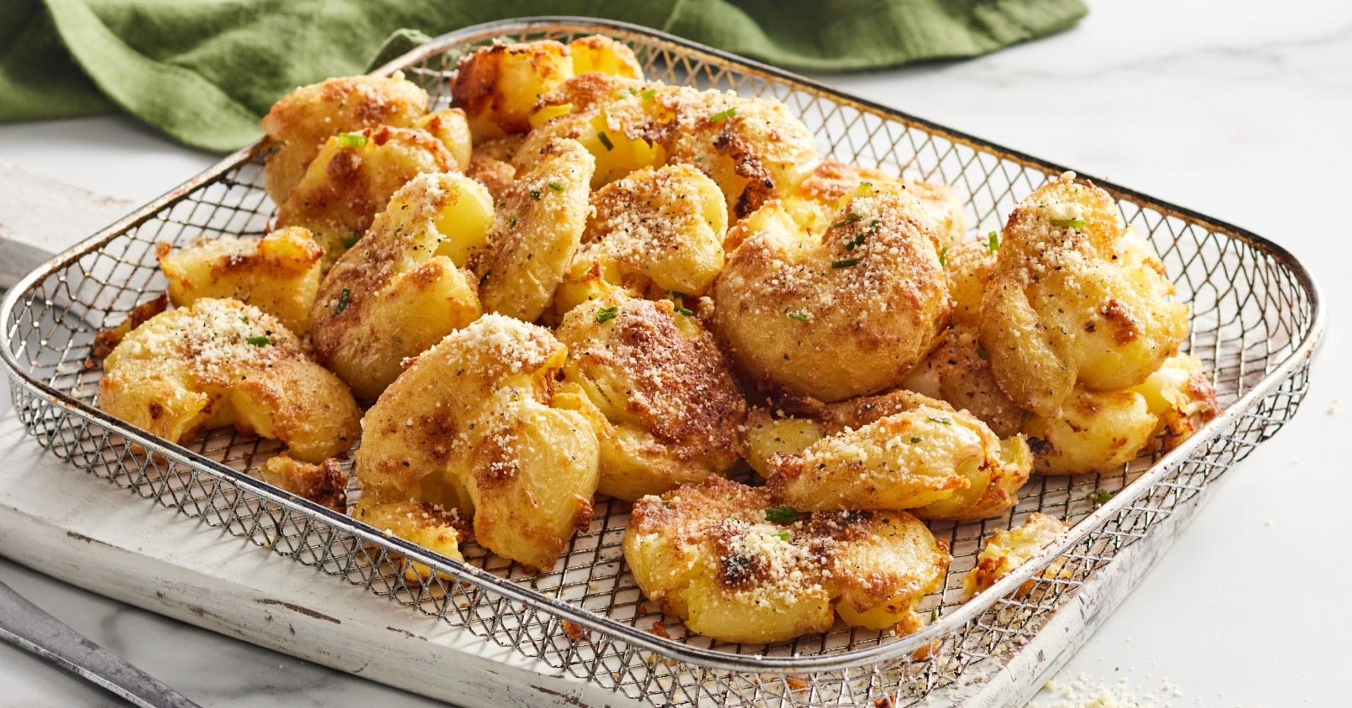 Air Fryer Smashed Garlic & Herb Parmesan Potatoes Recipe | myfoodbook
