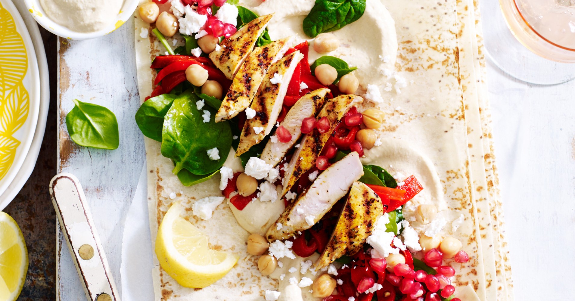 Chia Wraps with Pomegranate and Moroccan Chicken Recipe | myfoodbook