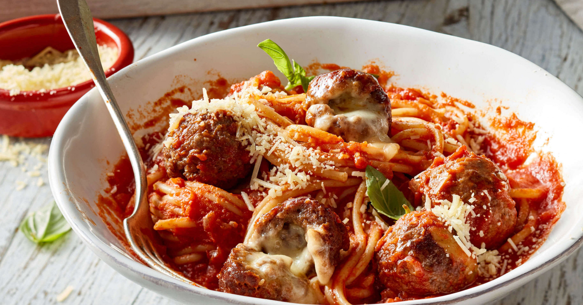 Mozzarella-Stuffed Meatballs and Spaghetti Recipe | myfoodbook