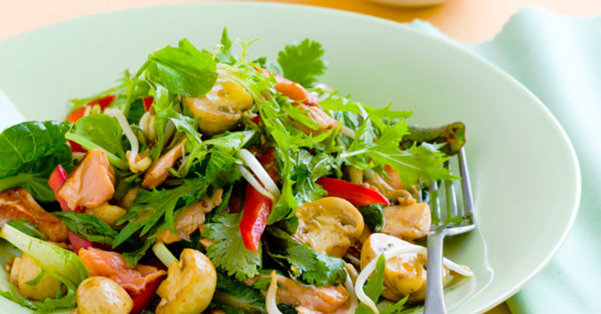 Salmon and Mushroom Salad Recipe | myfoodbook