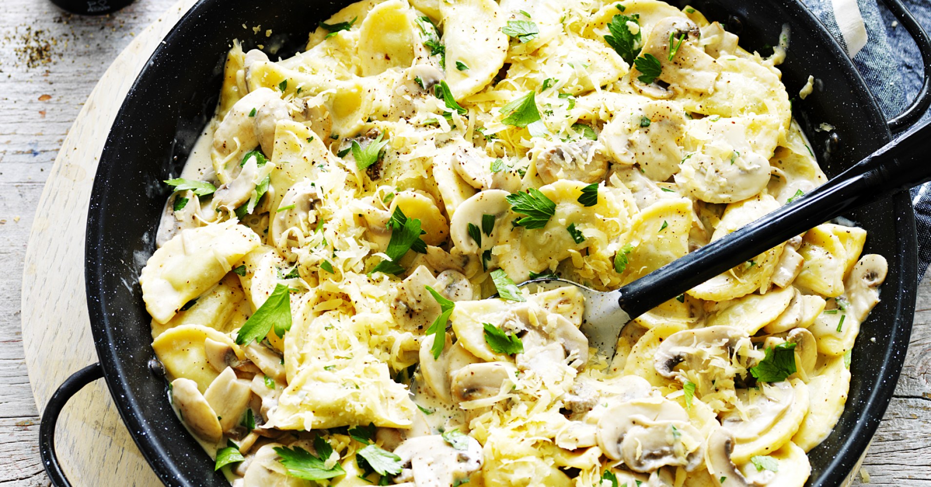 Creamy Mushroom and Three-Cheese Ravioli Recipe | myfoodbook | Mushroom sauce pasta recipe