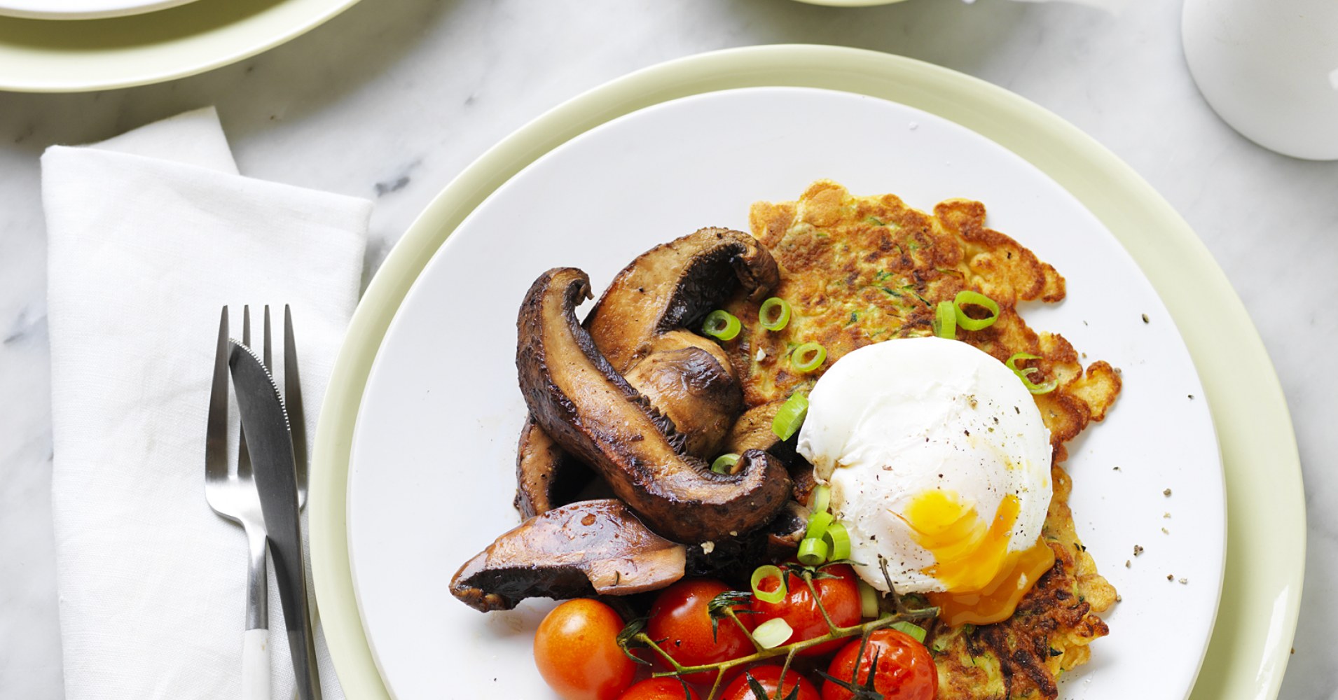 Zucchini Fritters with Portabella Mushrooms and Poached Egg Recipe | myfoodbook | Easy zucchini frit