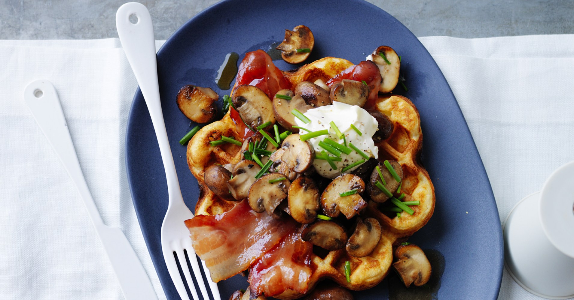 Waffles with Sauteed Mushrooms and Maple Bacon Recipe | myfoodbook
