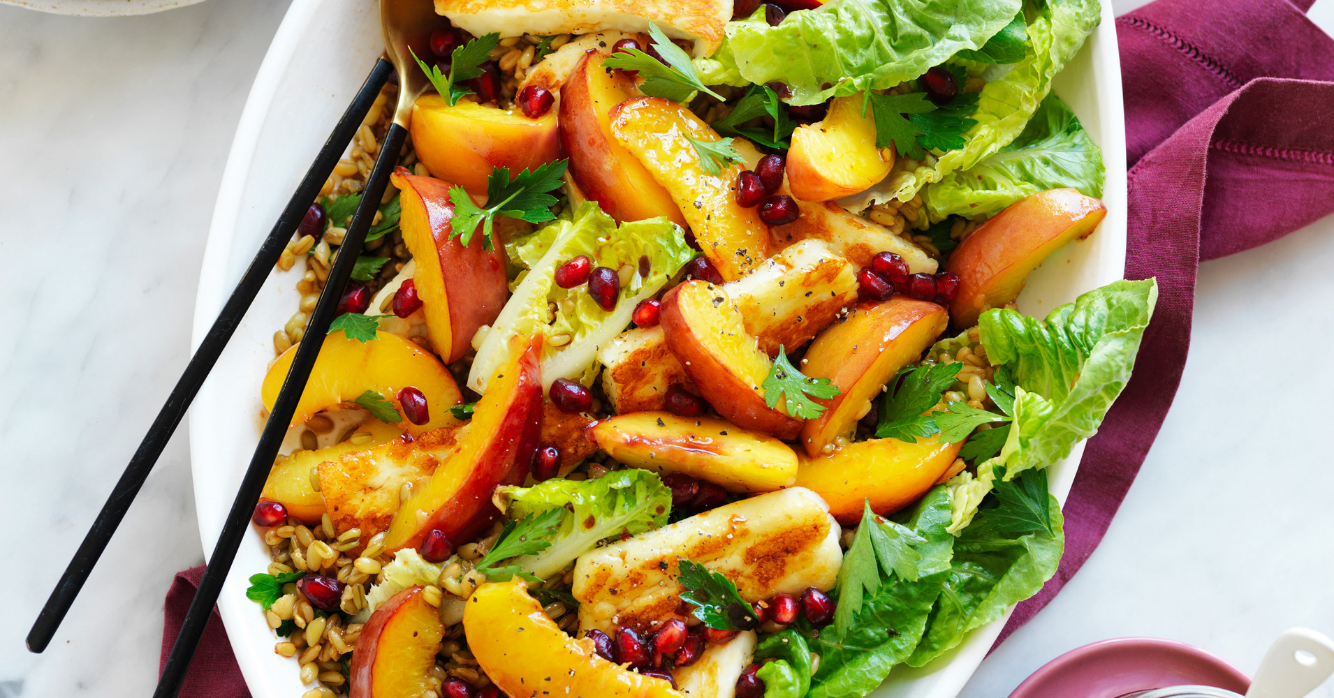 Middle Eastern-style Nectarine, Haloumi and Freekeh Salad Recipe | myfoodbook | Haloumi Salad Recipe