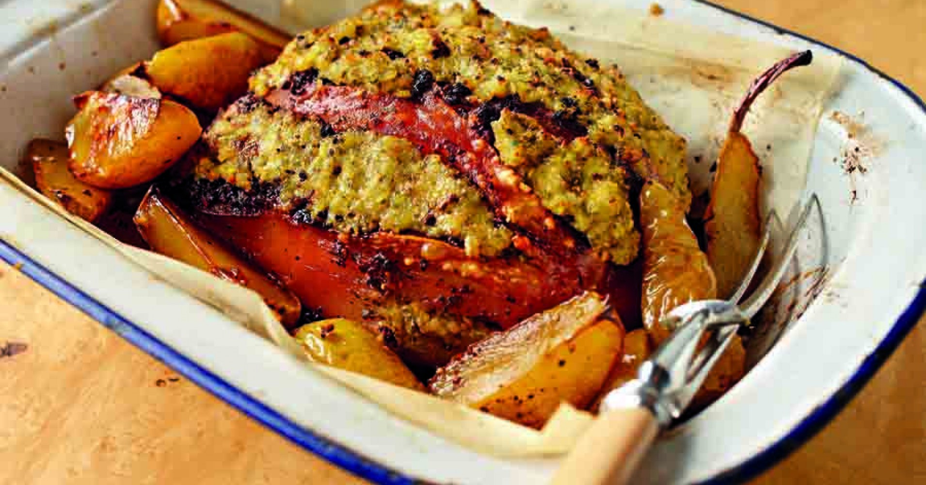 Roasted Lemon Pork with Roasted Pears Recipe | myfoodbook