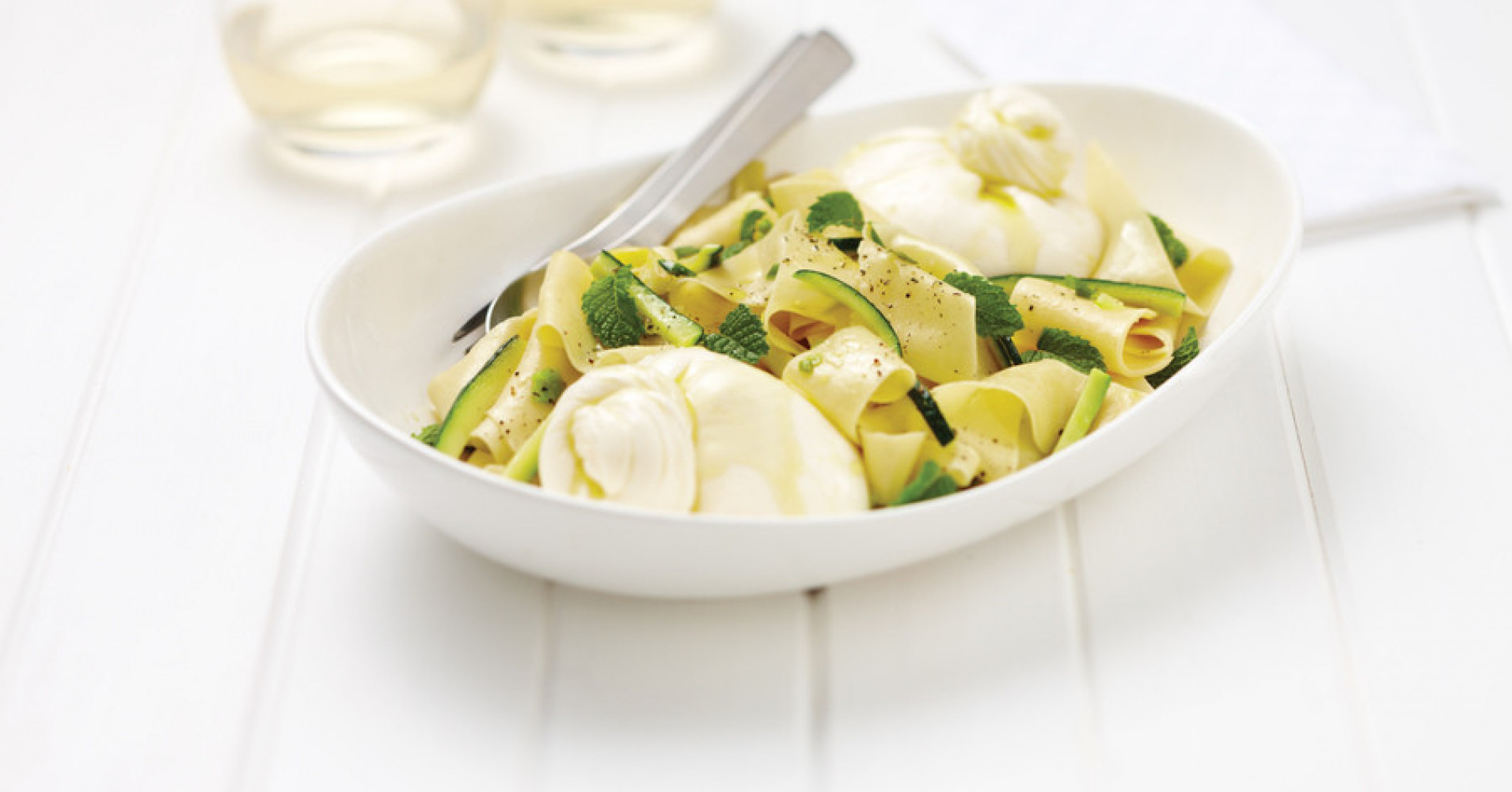 Burrata, Zucchini and Mint Pappardelle Recipe | myfoodbook