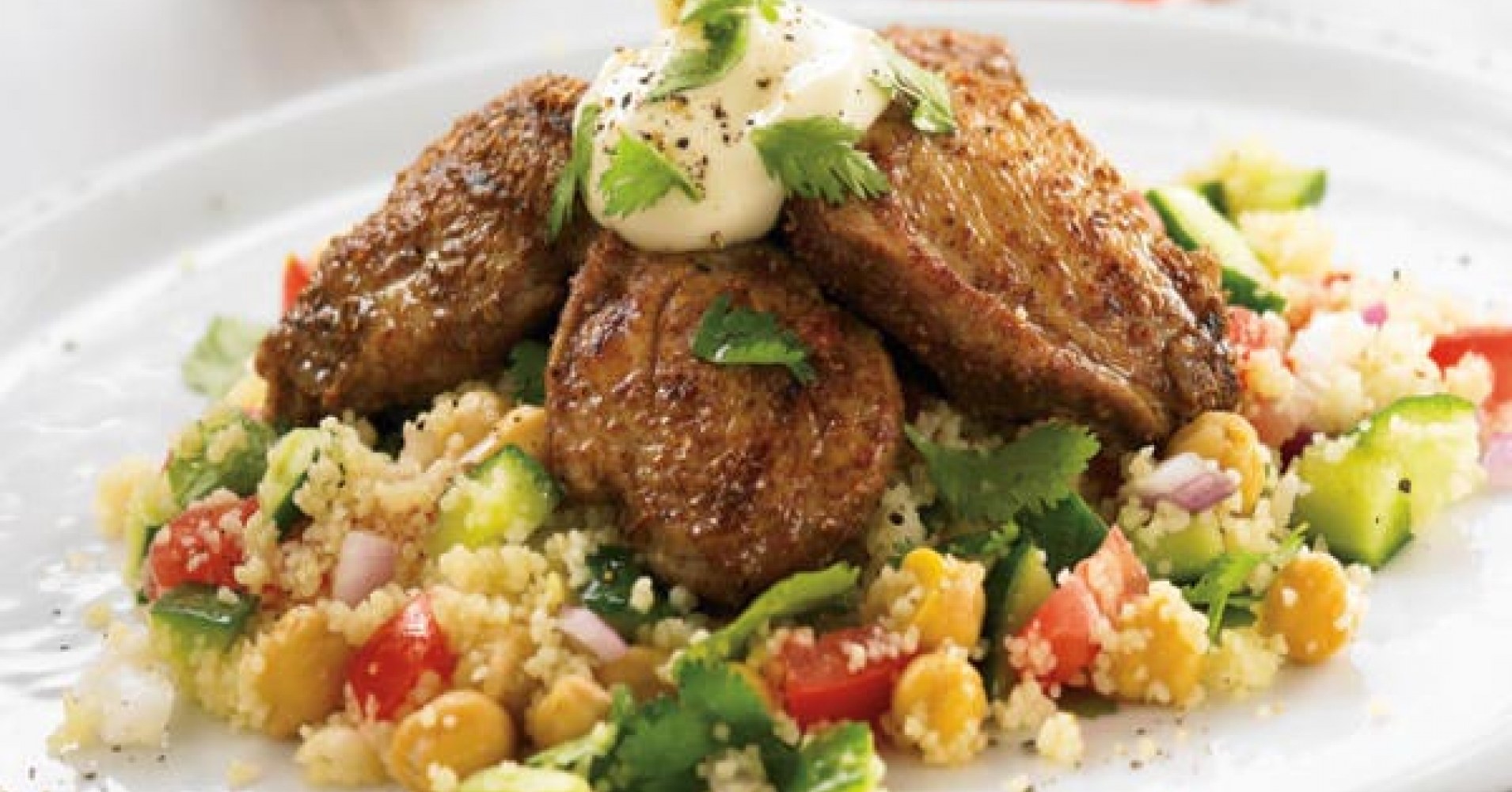 Middle Eastern Quail and Couscous Salad with Garlic Sauce Recipe | myfoodbook