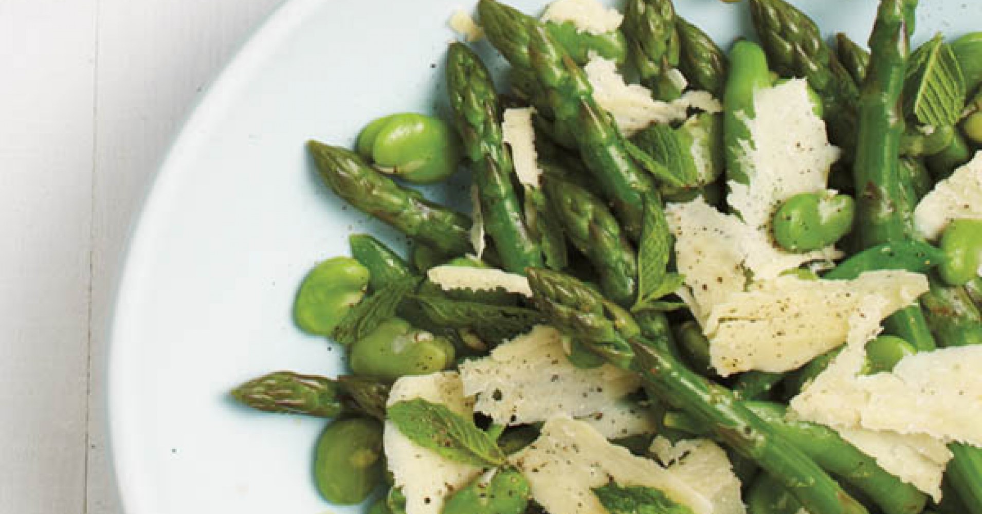 Broad Beans, Asparagus with Mint and Pecorino Recipe | myfoodbook