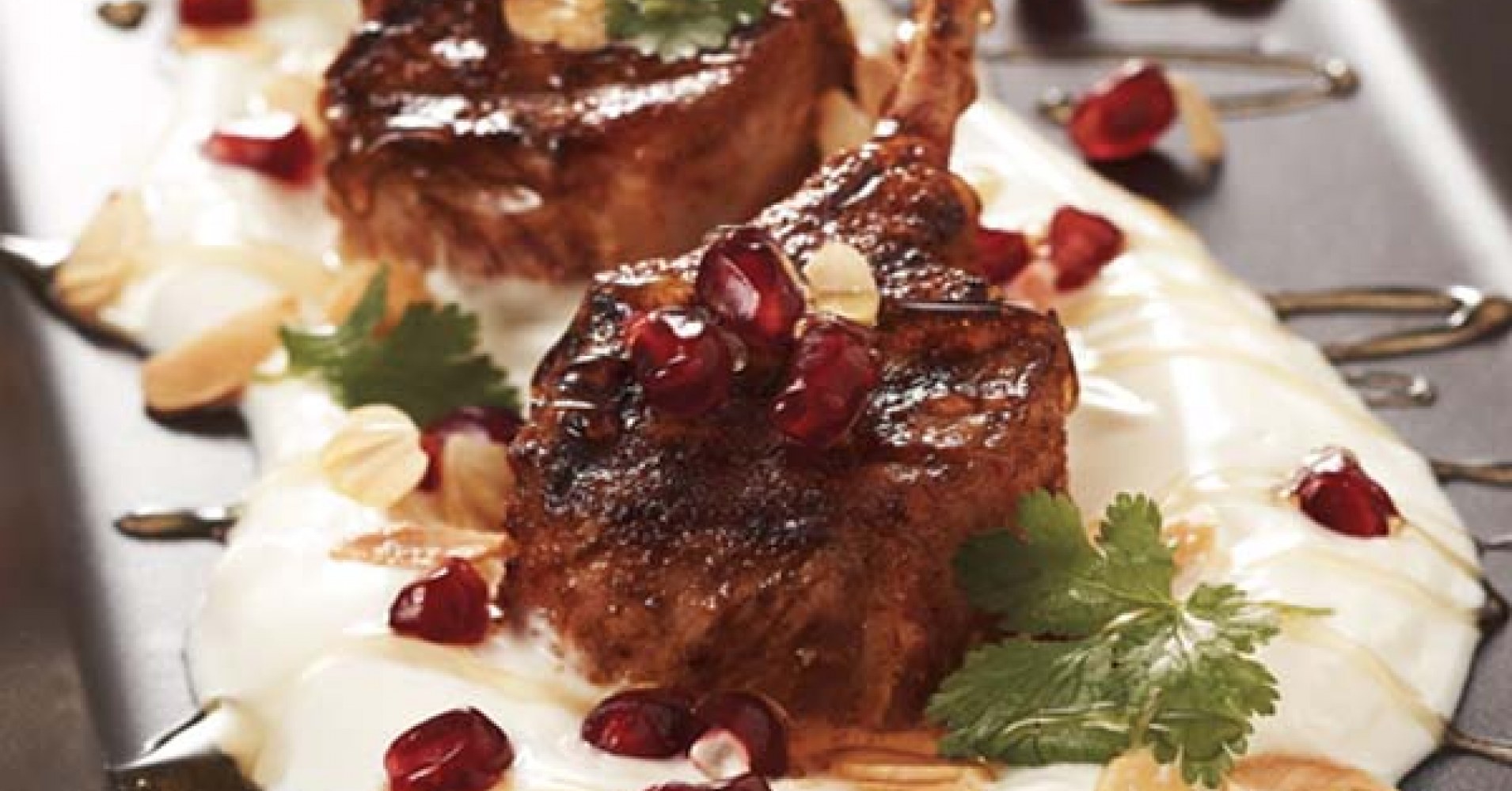 Middle Eastern Lamb Cutlets with Garlic Yoghurt, Honey and Almonds