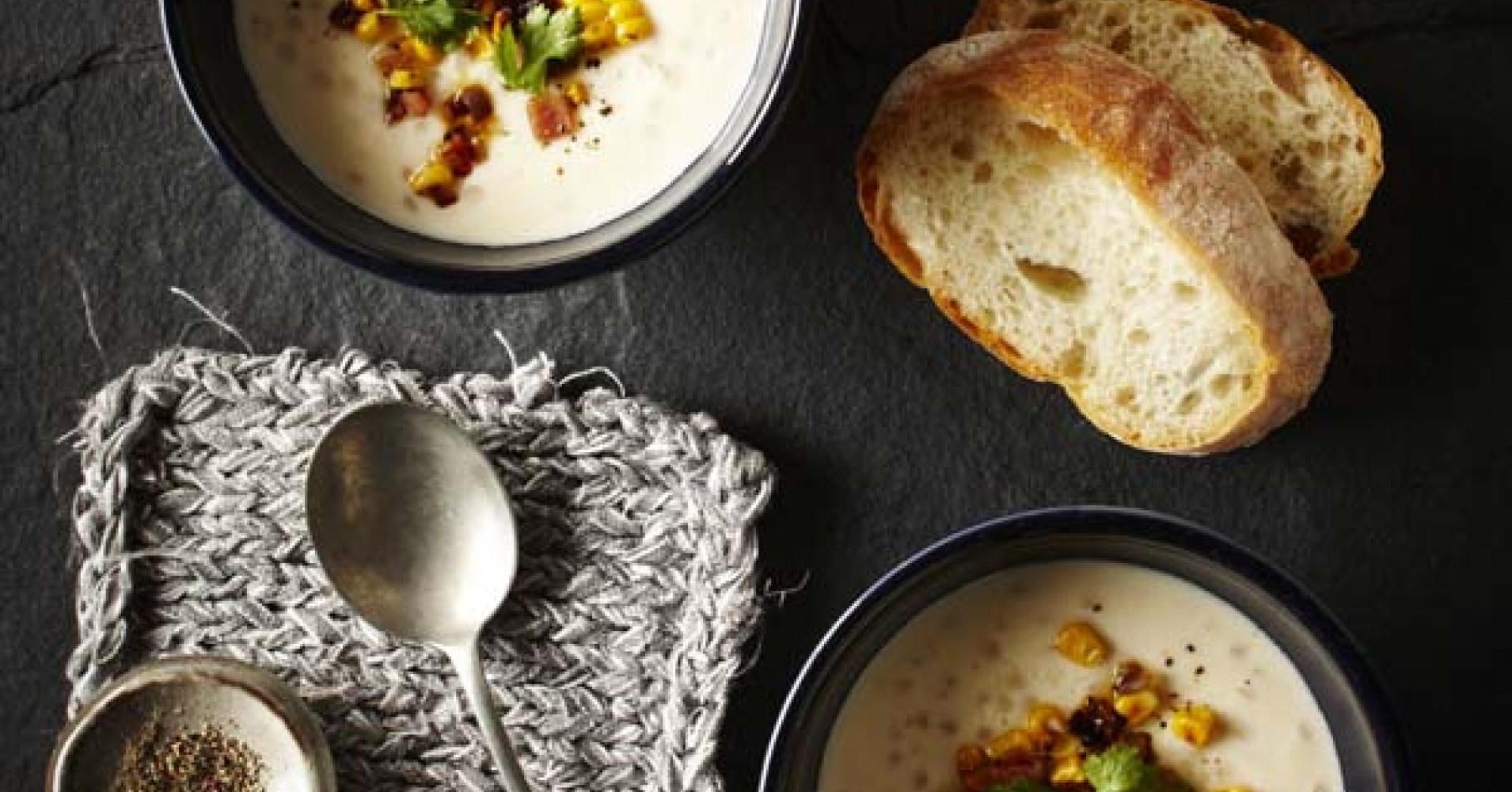 Hot Yoghurt Soup with Corn, Bacon and Coriander Recipe | myfoodbook