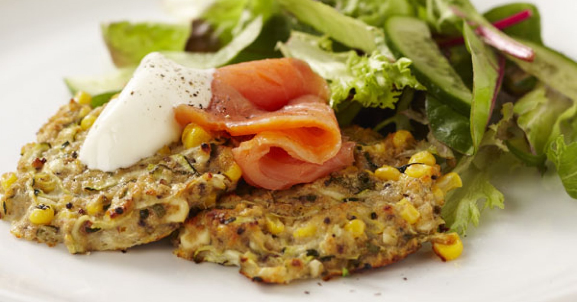 Zucchini, Corn and Mint Fritters with Smoked Salmon Recipe | myfoodbook