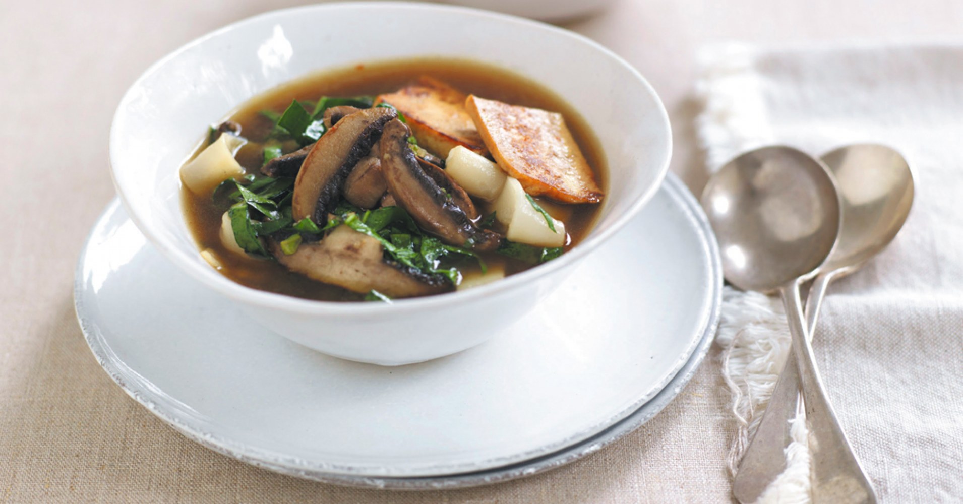 Mushroom, Tofu & Spinach Noodle Soup Recipe | myfoodbook | Make a Mushrooms cookbook with healthy re