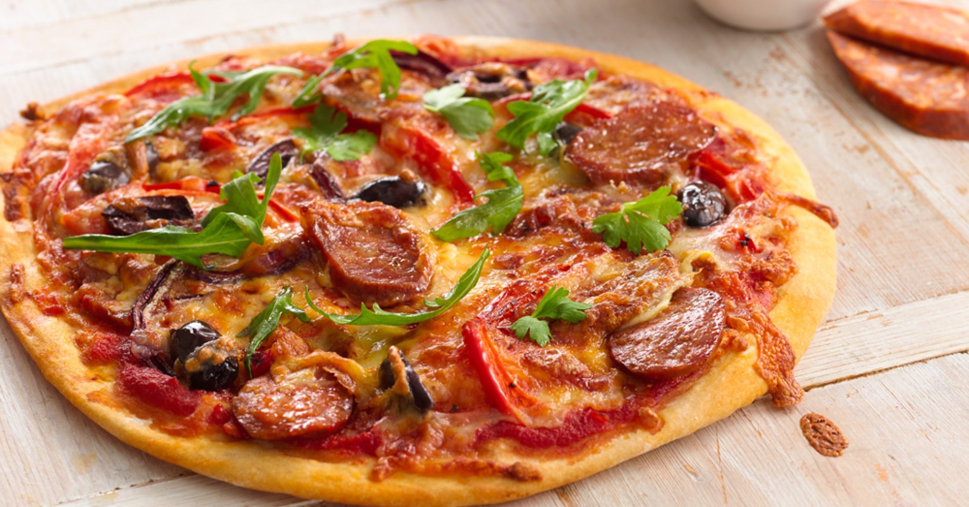 Spanish Chorizo, Capsicum and Olive Pizza Recipe | myfoodbook | Make a cookbook with Perfect Italian