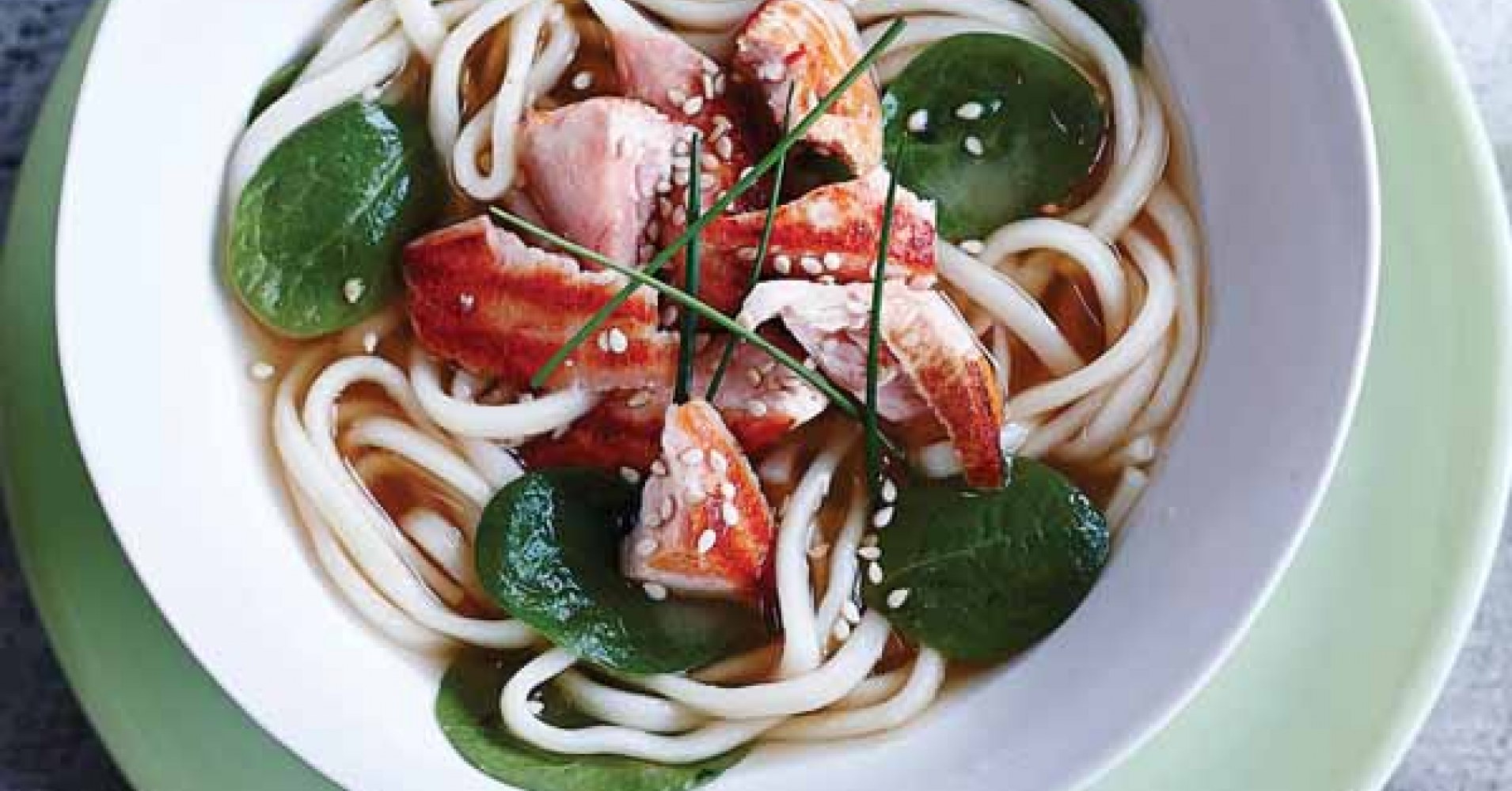 Japanese Noodle Broth with Salmon & Spinach Recipe | myfoodbook