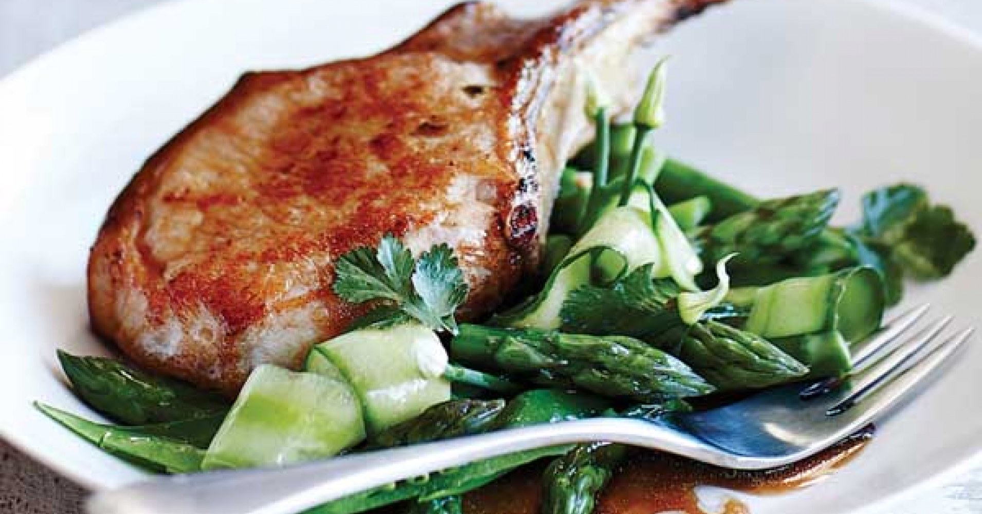 Sweet Soy Pork with Sugar Snap Pea and Asparagus Salad Recipe | myfoodbook