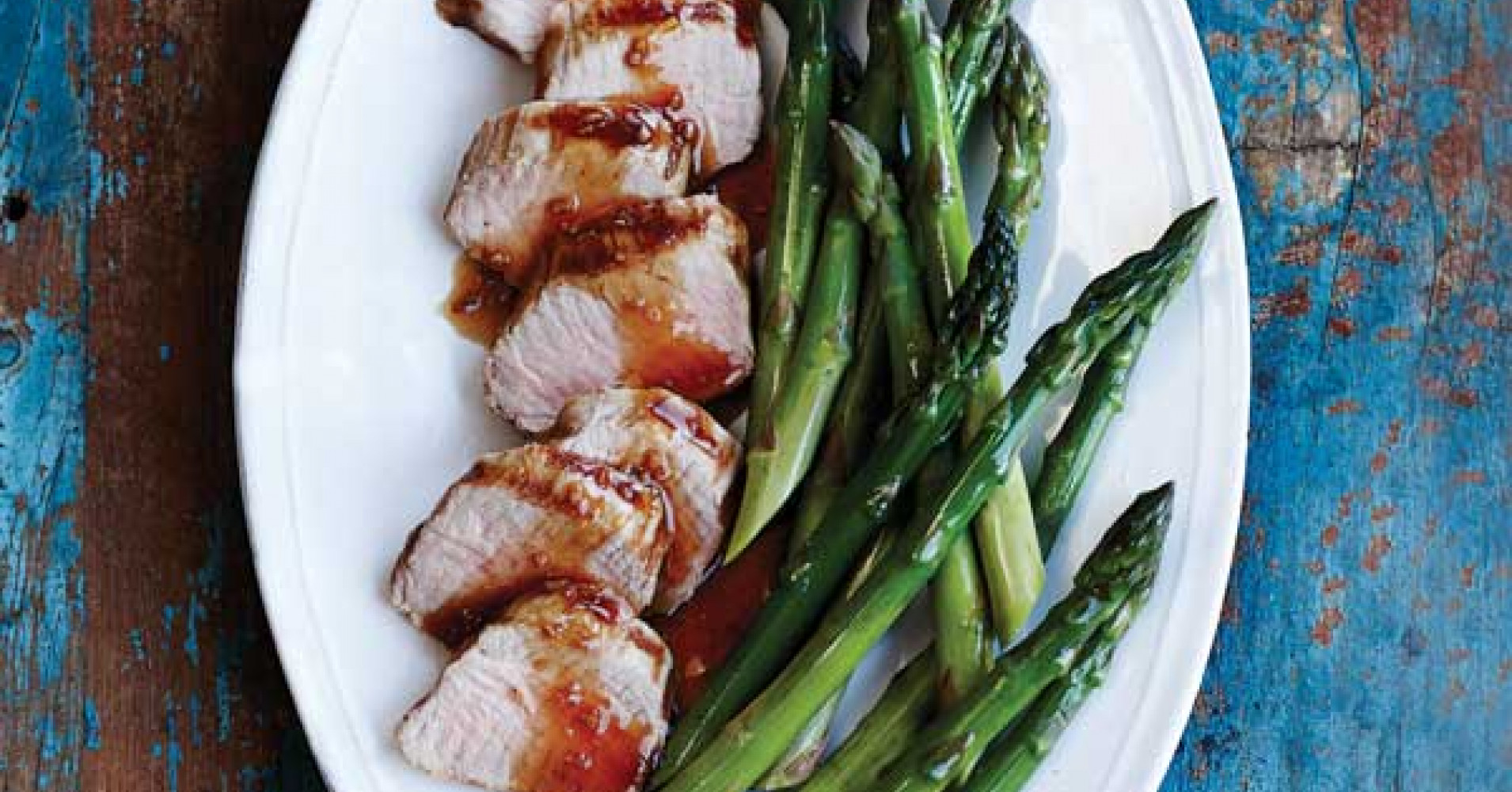 Marinated Pork Tenderloin with Steamed Asparagus Recipe | myfoodbook