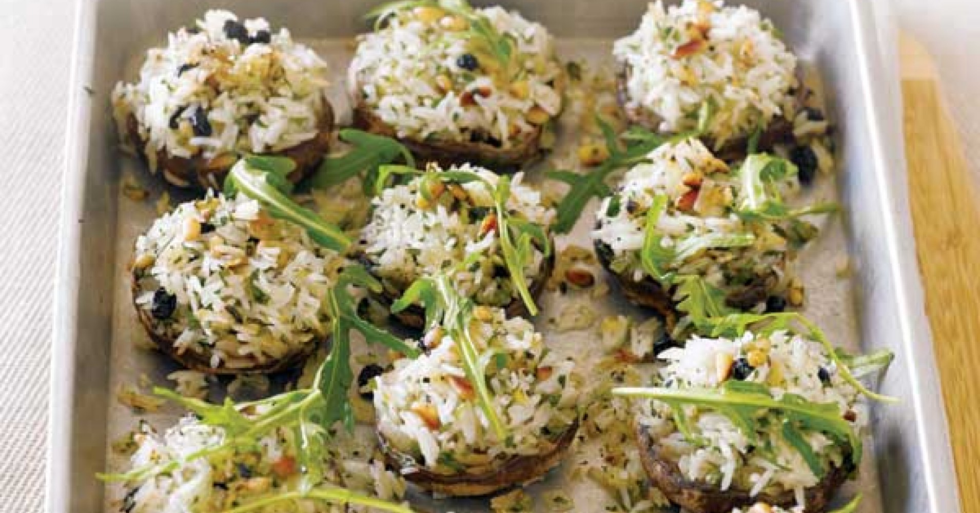 Lemon & Herb Pilaf Roasted Mushrooms Recipe | myfoodbook