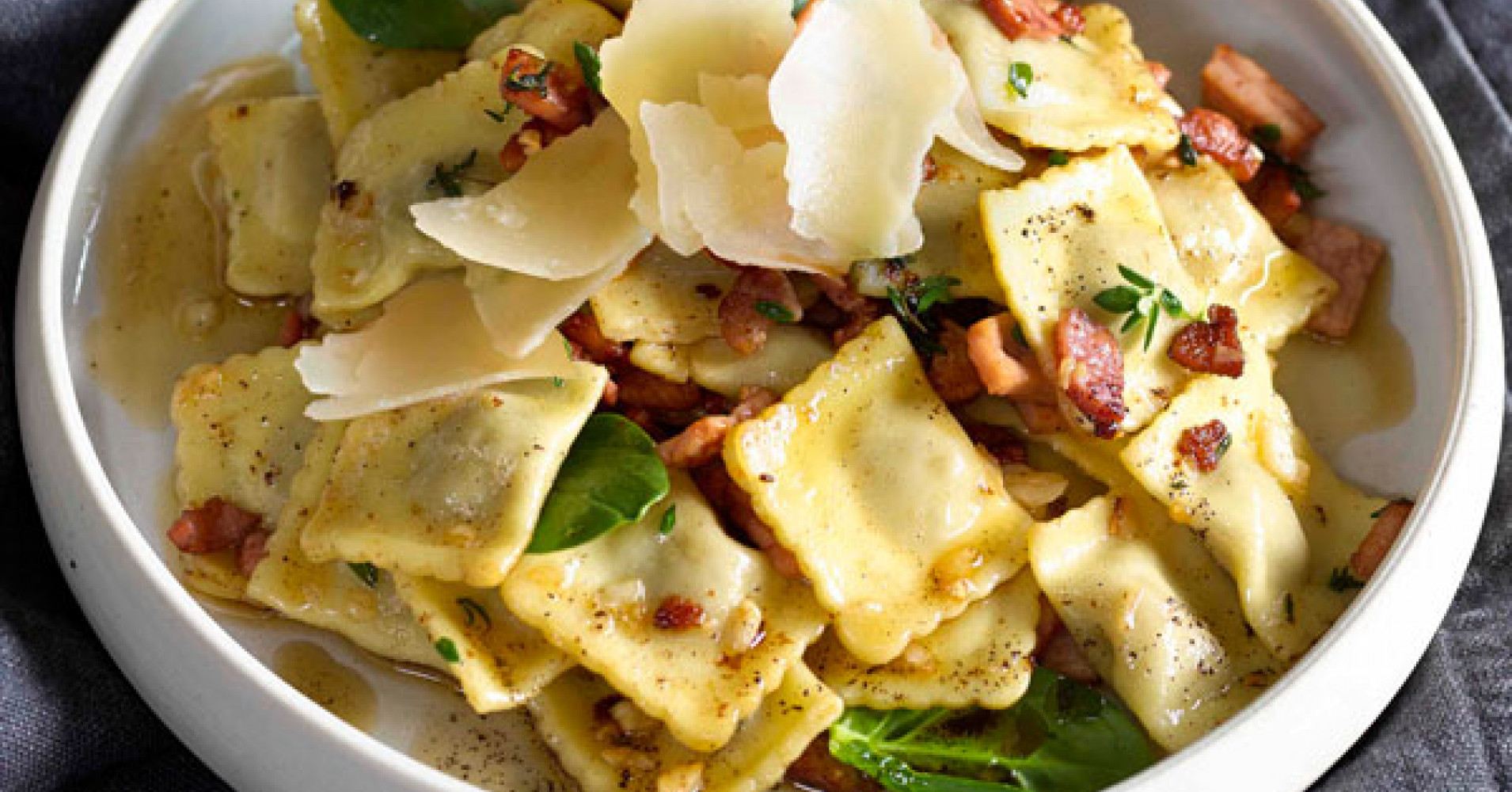 Beef Ravioli with Thyme Burnt Butter and Bacon Recipe | myfoodbook ...