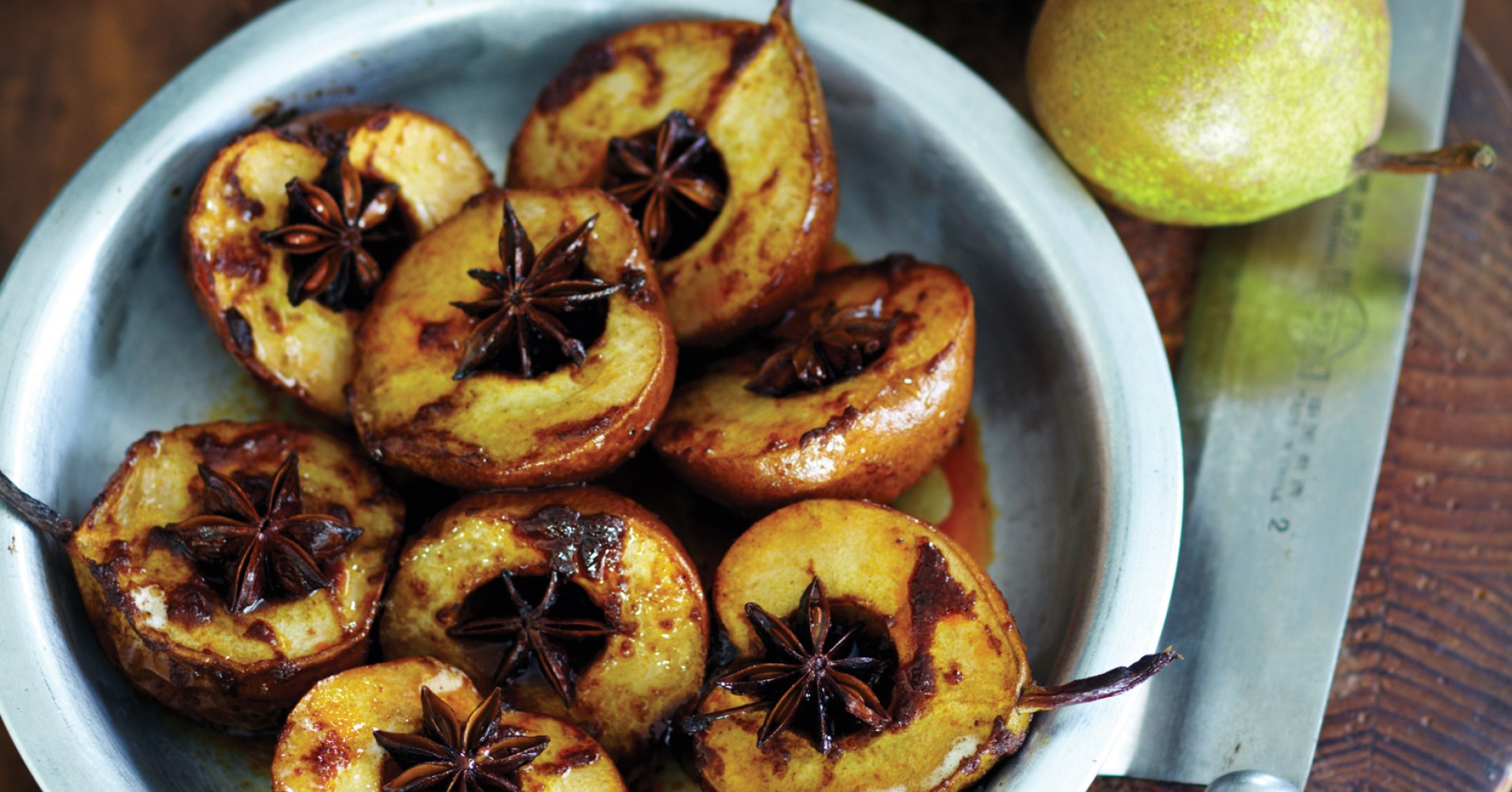 Oven Roasted Tandoori Winter Nelis Pears with Star Anise and Honey Yoghurt Recipe | myfoodbook