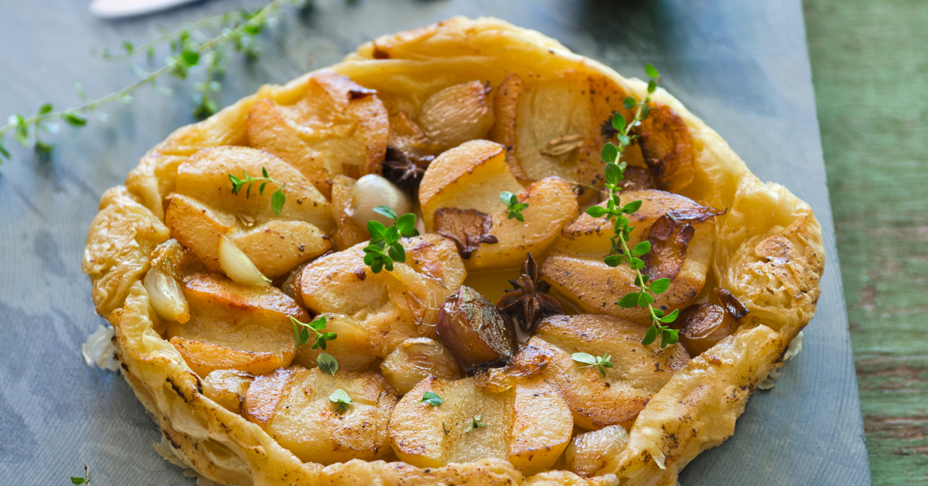 Pear and Shallot Tarte Tatin with Goat's Curd Recipe | myfoodbook
