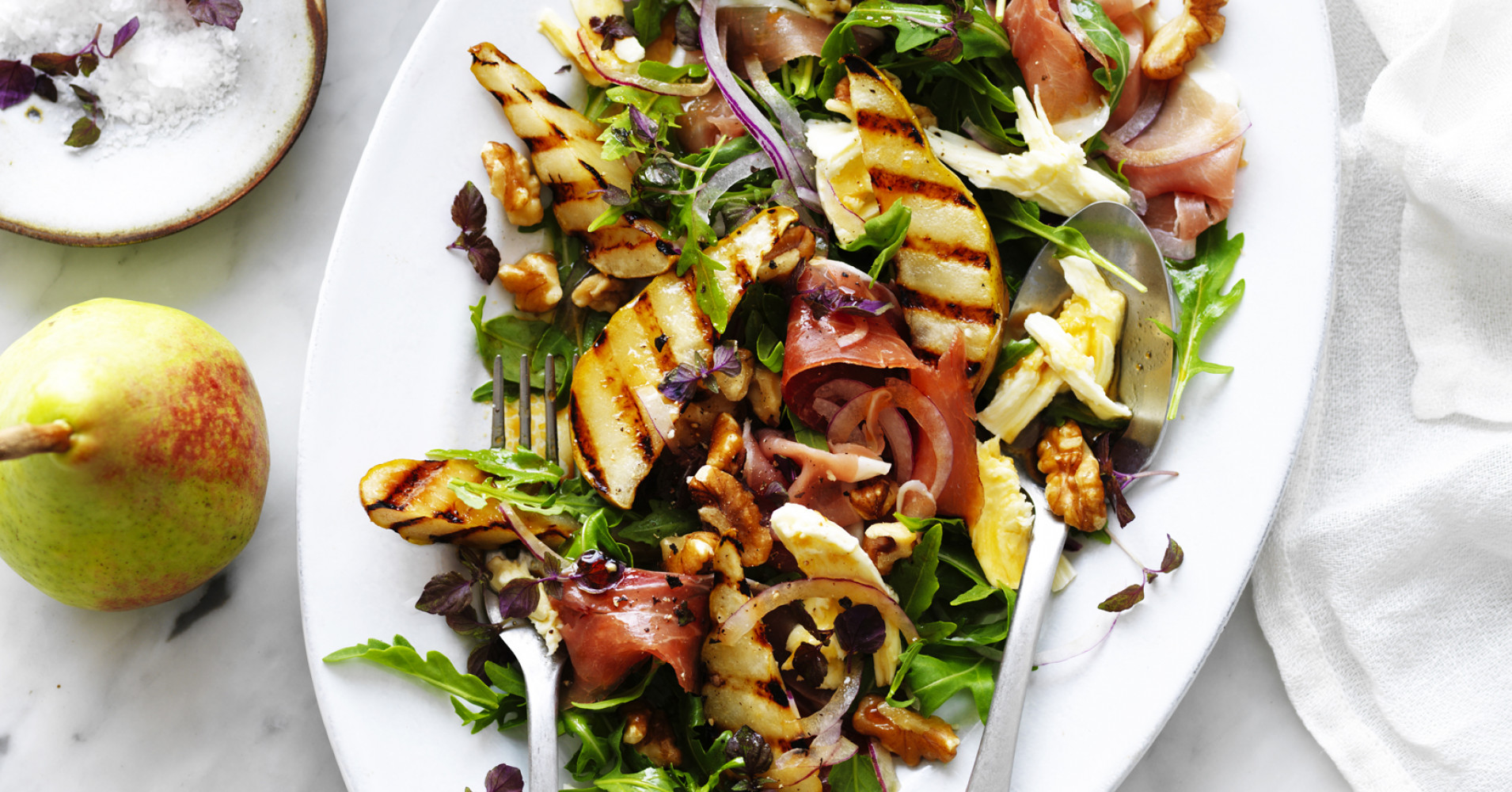 Grilled Pear, Rocket and Prosciutto Salad Recipe | myfoodbook | The best pear salad recipe