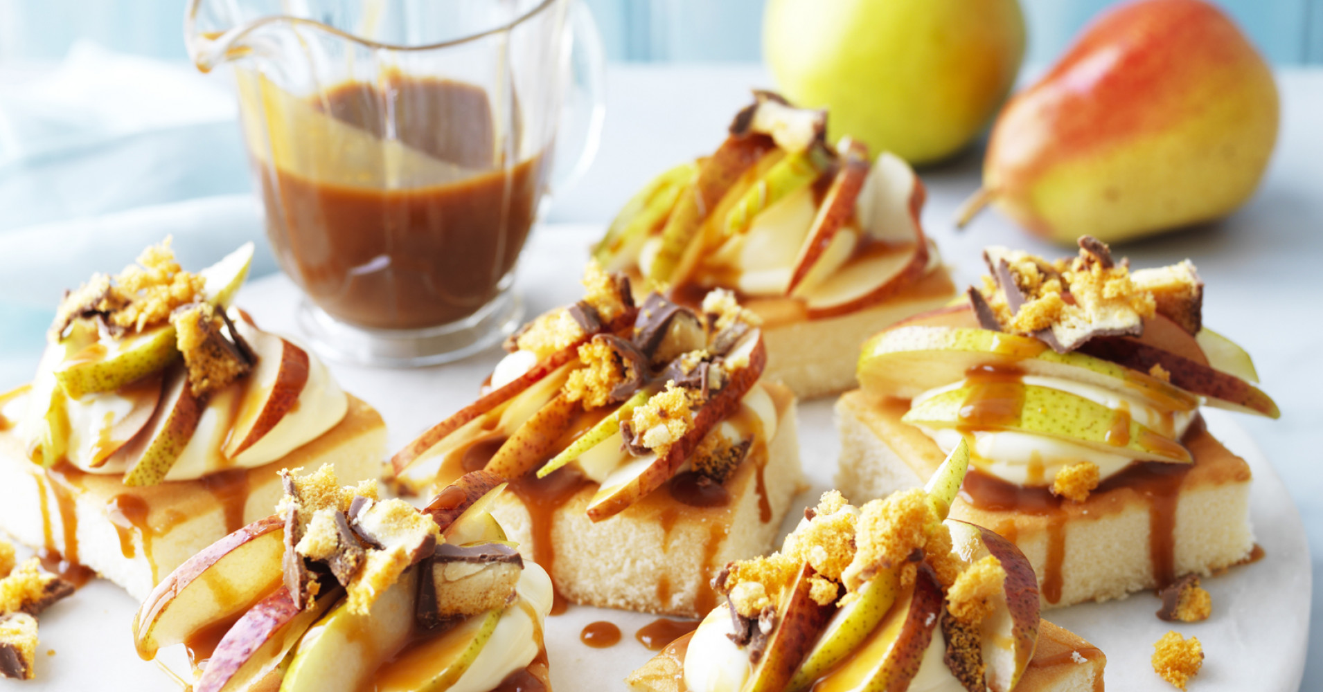 Mini Sponge Cakes with Pears and Salted Caramel Sauce Recipe | myfoodbook