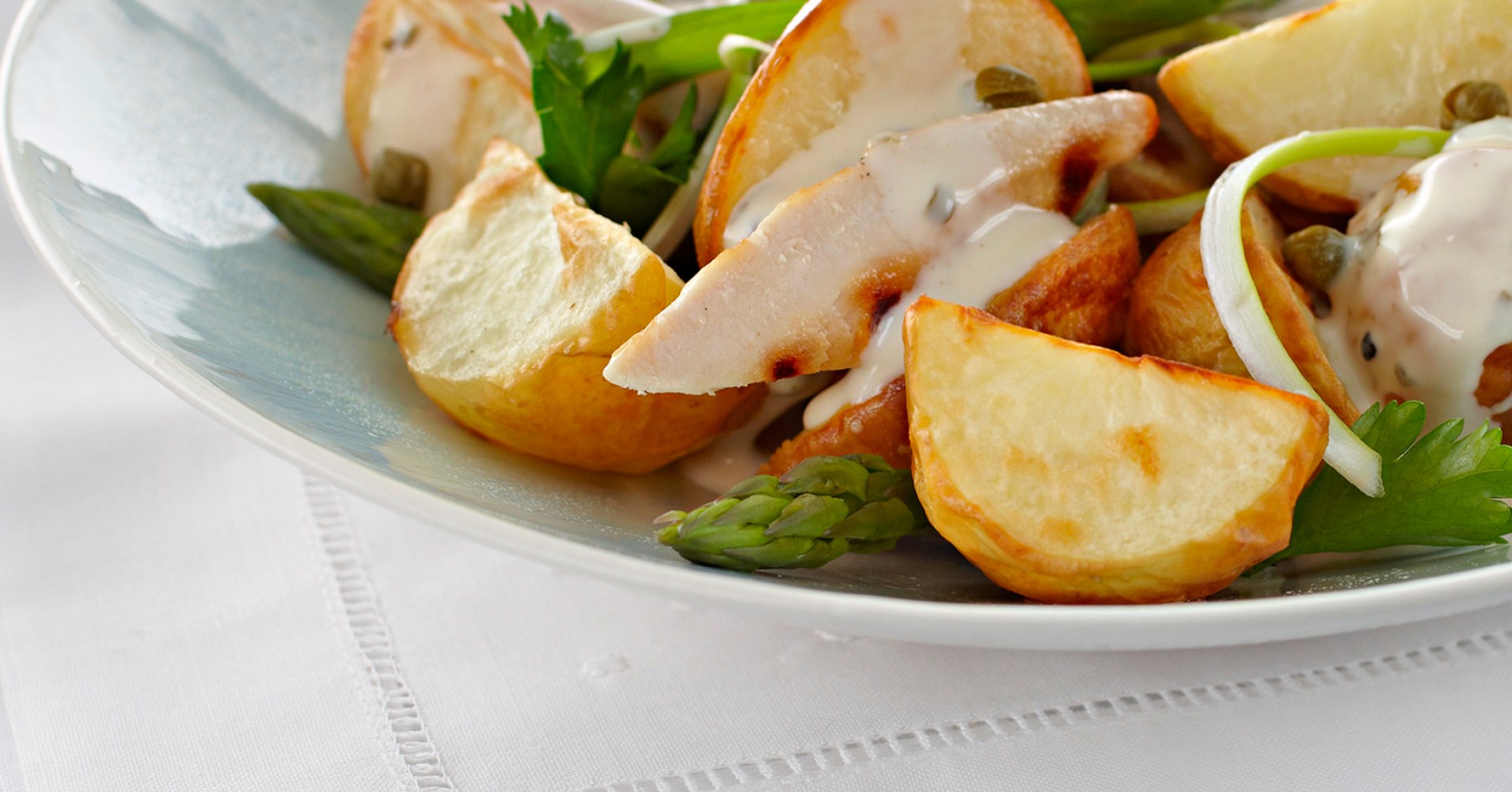Potato Salad with Chicken and Asparagus Recipe | myfoodbook