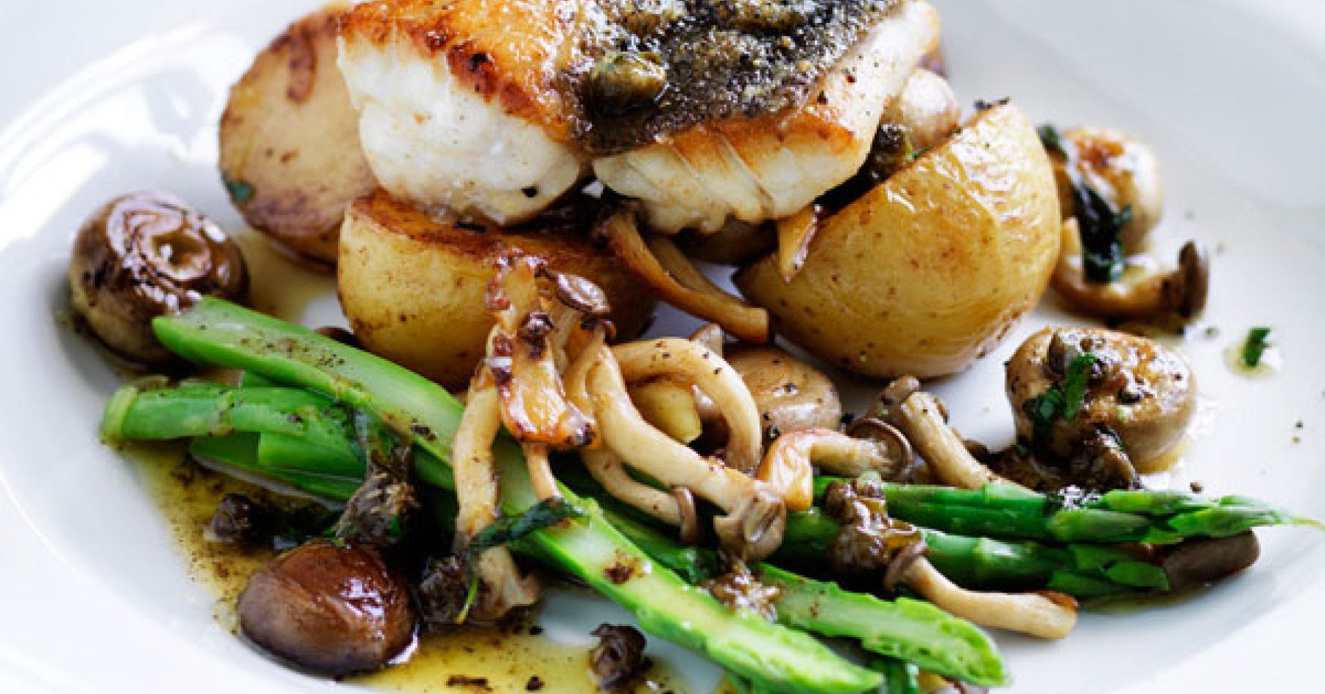 Snapper Fillets with Sauteed Mixed Mushrooms and Roasted Potatoes Recipe | myfoodbook