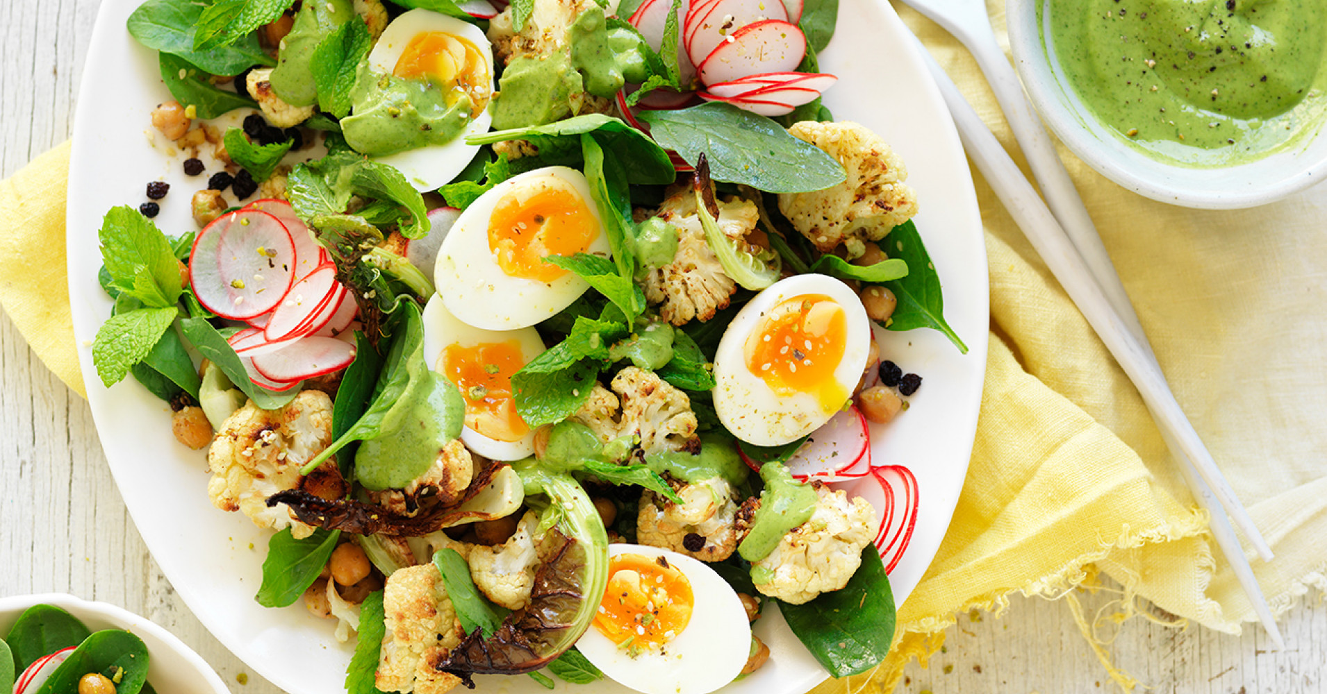 Roast Cauliflower and Egg Salad with Avocado Dressing Recipe | myfoodbook | Cauliflower Salad recipe