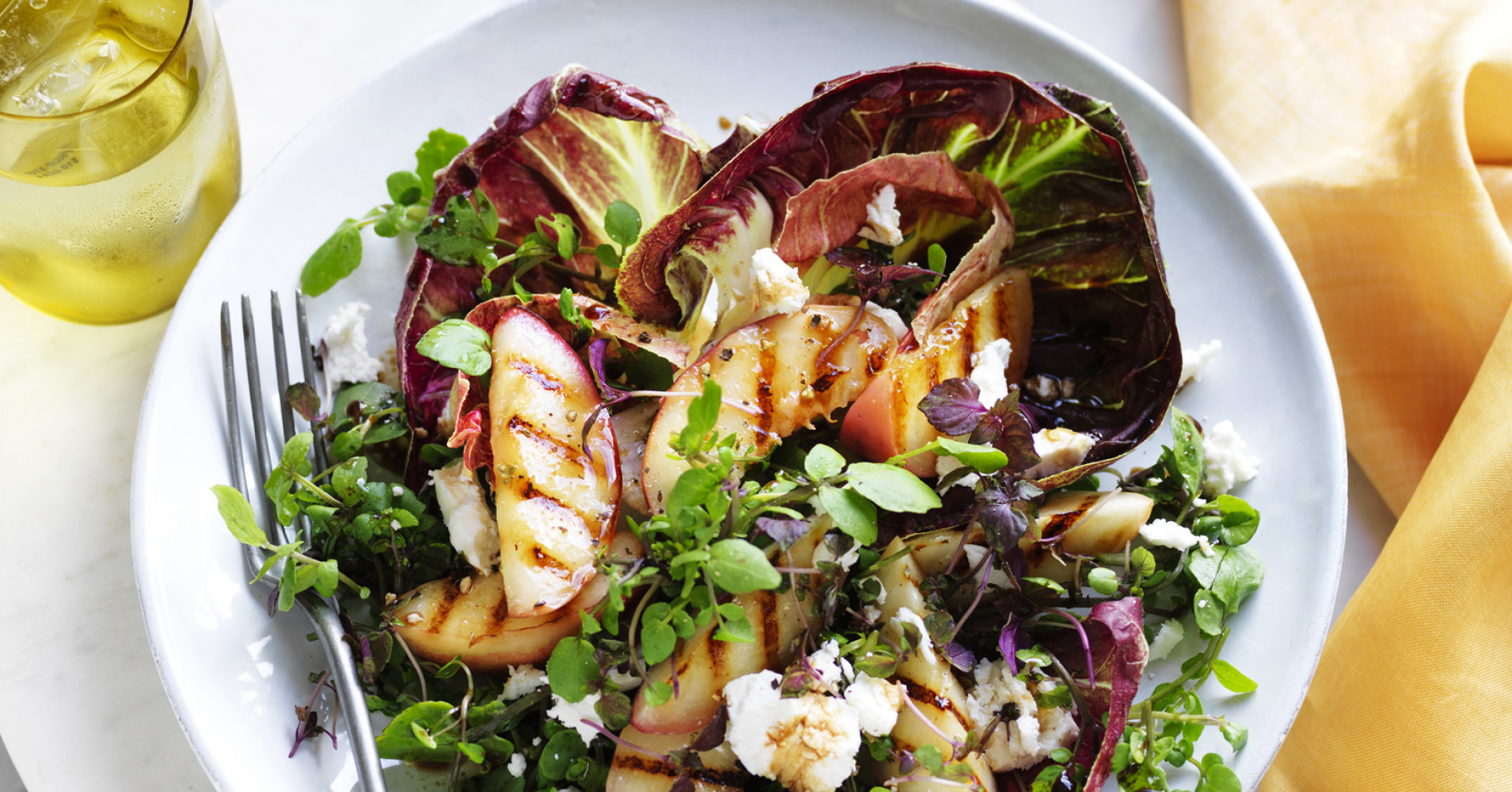 Grilled White Peach, Radicchio and Goats Cheese Salad Recipe | myfoodbook