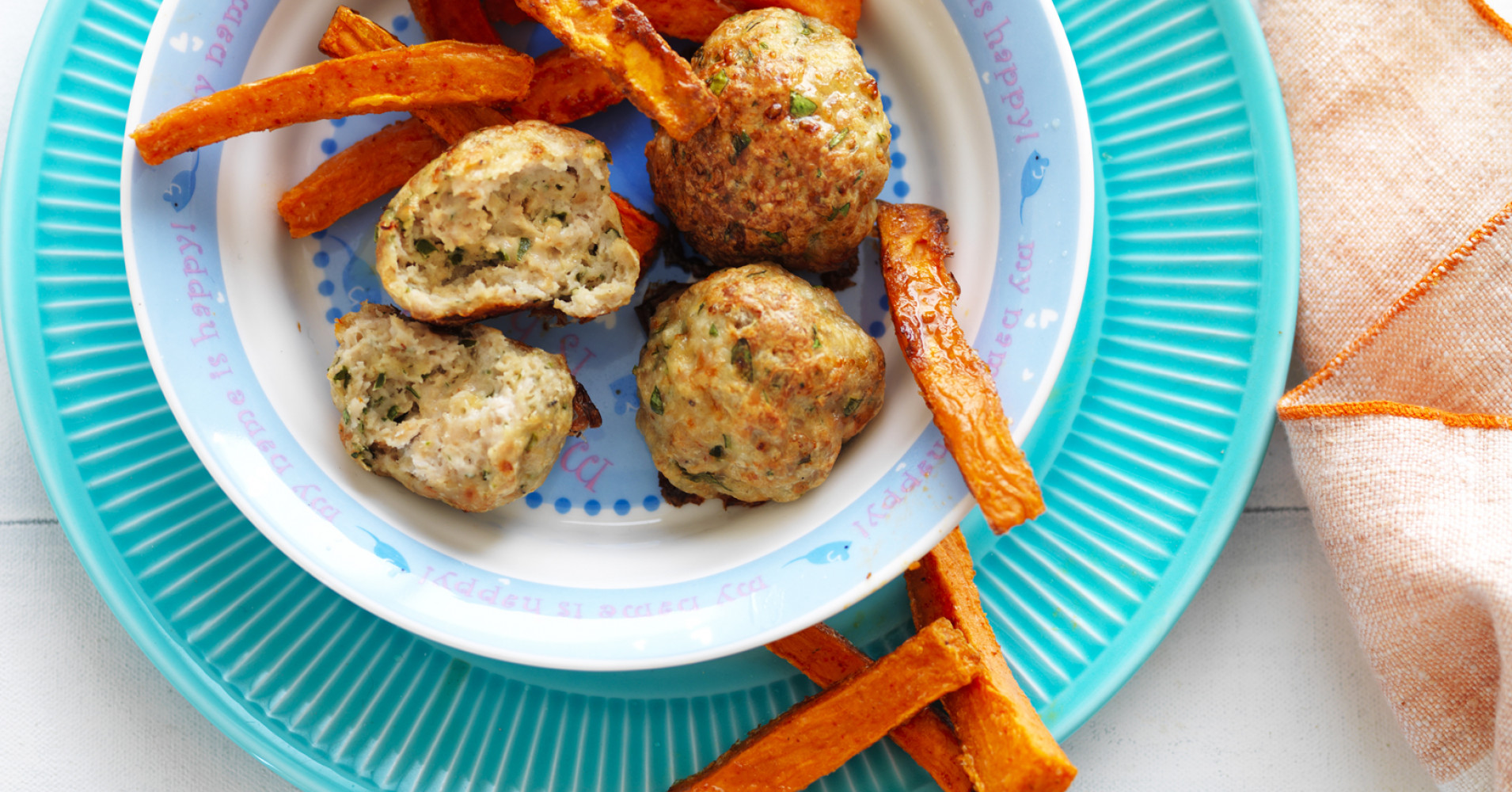 Chicken Meatballs with Sweet Potato Chips Recipe | myfoodbook