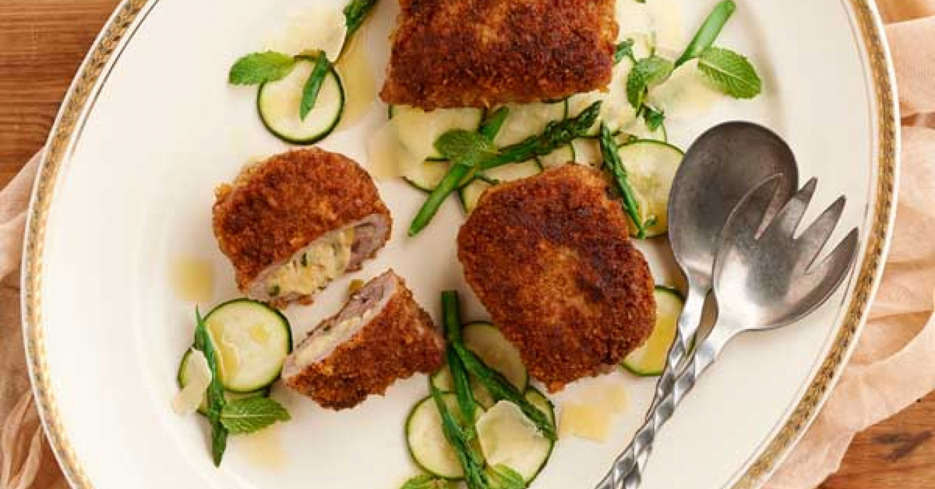 Lemon and Mozzarella Veal Pockets with Pecorino Zucchini Salad Recipe