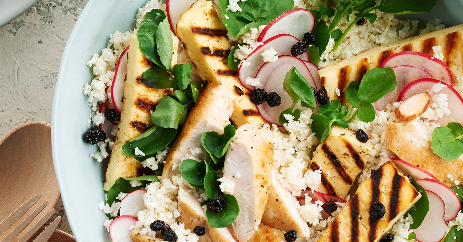 Chicken, Cauliflower, Watercress and Almond Salad Recipe | myfoodbook