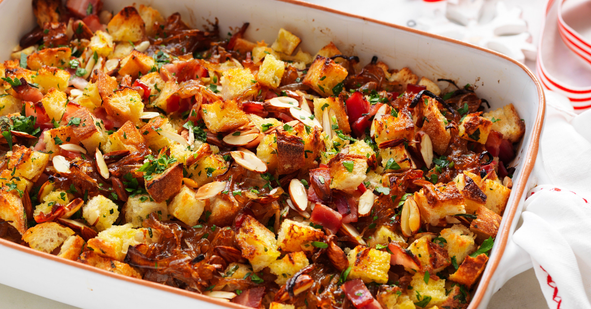 Crispy bacon and onion stuffing tray bake Recipe | myfoodbook | Christmas stuffing with bacon
