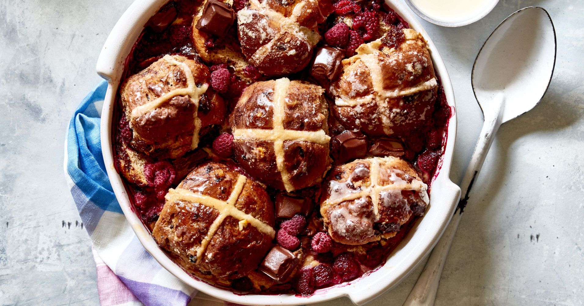 Easy Choc-Raspberry Hot Cross Bun Pudding Recipe | myfoodbook | Leftover hot cross bun recipe