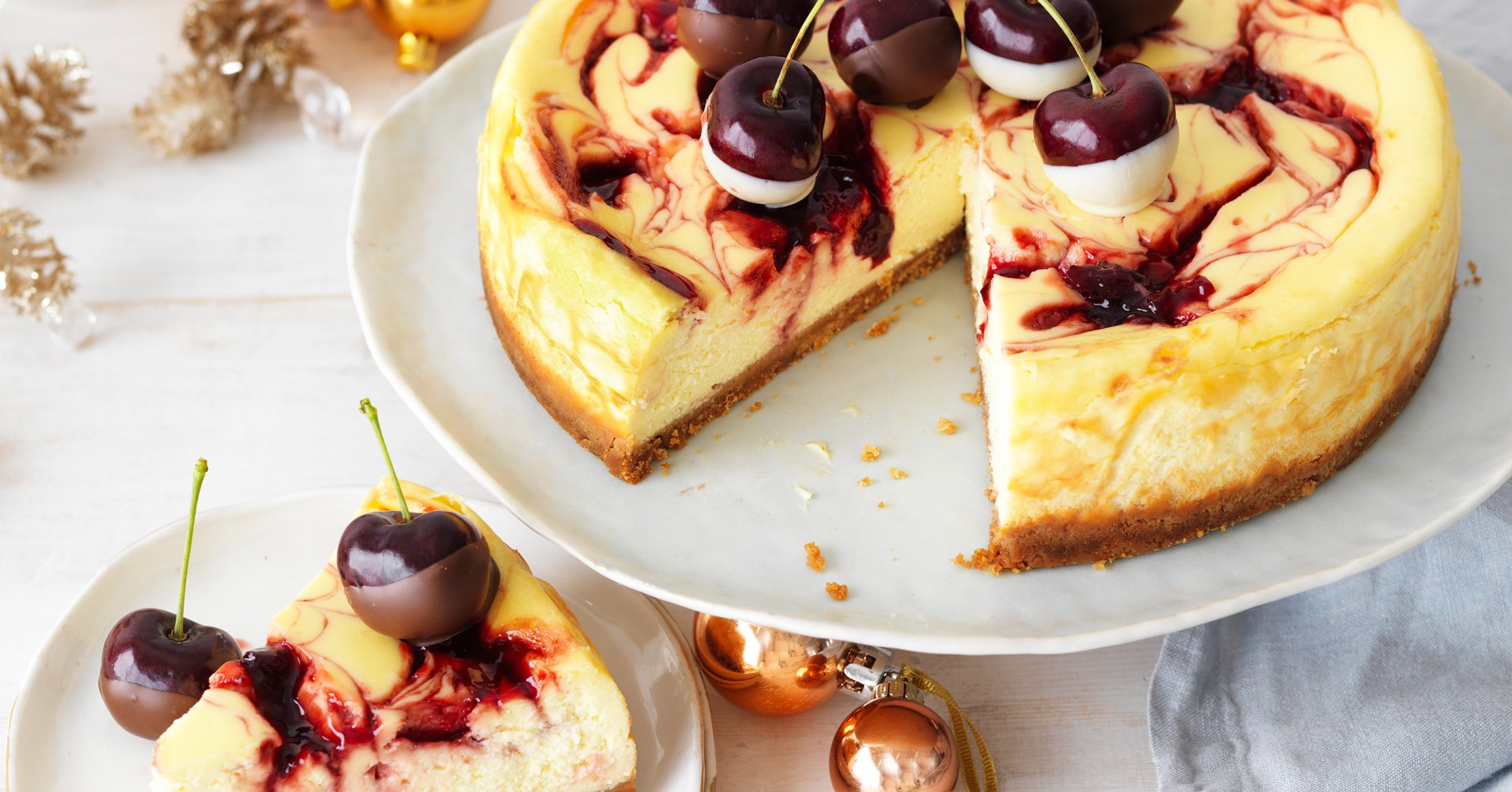 Baked Cherry Swirl Cheesecake Recipe | myfoodbook