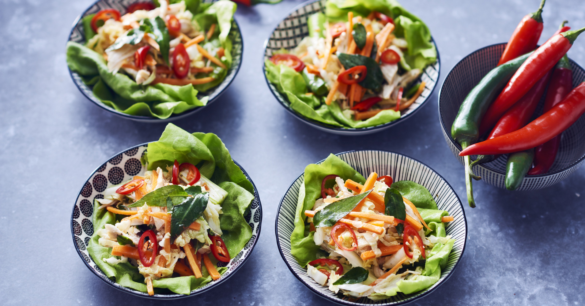 Asian Poached Chicken Slaw in Lettuce Cups Recipe | myfoodbook