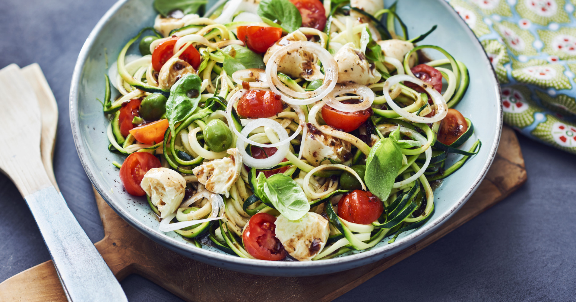 Mediterranean Zucchini Spiral Salad Recipe | myfoodbook | Easy zucchini salad